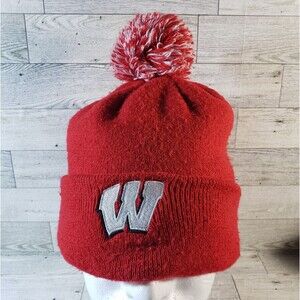 WISCONSIN Badgers NCAA RED BEANIE POM WINTER KNIT SKULL Cap Hat Embroidered